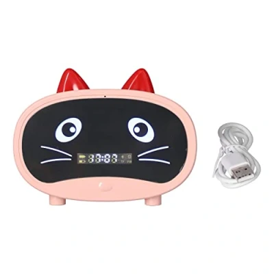 Imagen de Altavoz Bluetooth, Pequeña Radio Reloj Despertador para Dormitorios, Alarma Doble, Pantalla LED, Bonito Diseño de Oreja Gato Compatible con Tarjetas Memoria Y Sonido USB, FM,(rosa)