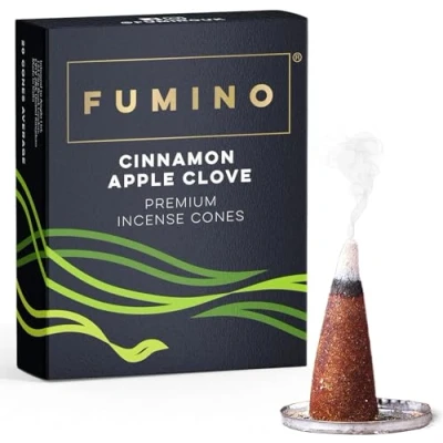 Imagen de Fumino® Clavo de Manzana y Canela Conos Incienso Fresco 20 por Caja Fragancia Humo Masala Agarbatti para la Relajación, Meditación, Antiestrés Decoración Hogar