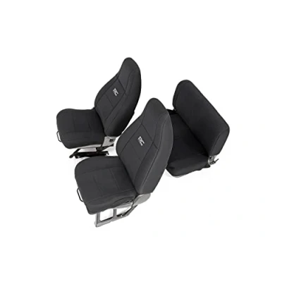 Imagen de Rough Country Fundas de Asiento Neopreno Delantero/Trasero, Color Negro, para Jeep Wrangler YJ 1987 1990 [ Ajuste Personalizado Resistente al Agua 91008