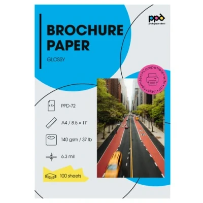 Imagen de PPD Inkjet A4 x 100 Hojas de Papel Fotográfico Doble Cara Brillante 140 g/m² Secado Instantáneo Ideal Para folletos profesionales Todas Impresoras Inyección Tinta 72