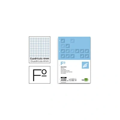 Imagen de RECAMBIO LIDERPAPEL FOLIO 100 HOJAS 60G/M2CUADRO 4MM CON MARGEN 4 TALADROS