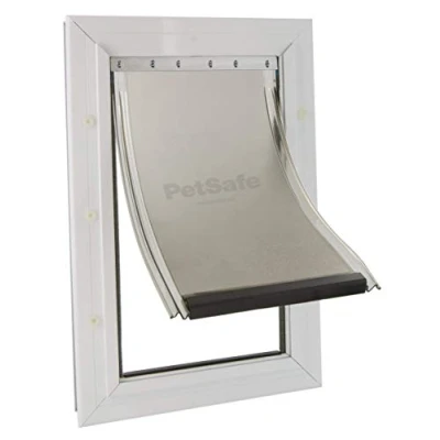 Imagen de PetSafe Staywell, Puerta con Marco de Aluminio para Perros Grandes, Sistema Bloqueo, Resistente, Aislante y Fácil Instalar, No Apta Vidrio, L