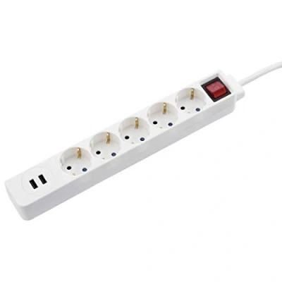 Imagen de HAMA Regleta de enchufes Con 5 tomas y 2 puertos USB, Cable 1,4m, interruptor, 230 V, Color blanco