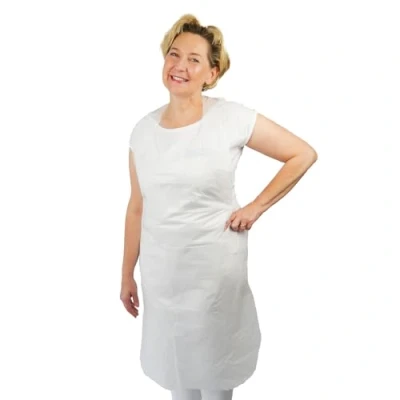 Imagen de ARNOMED delantal de plastico PE 100 uds, impermeable, desechable 30µ grosor, pack delantales desechables 75x120cm, blanco, resistente al aceite