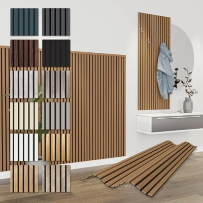 Imagen de HEXIM paneles Acústicos 138,5x60cm Pared de Lamas Flexible Madera MDF Revestimiento Mural Decoración (4 / 3,32 m² Teak APH09)