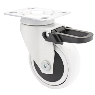 Imagen de WAGNER 3C Rueda giratoria de diseño/rueda transporte/rueda para muebles blanca, banda rodadura blanda, diámetro Ø 75 mm, freno total, rodamiento bolas, carga kg 01237601