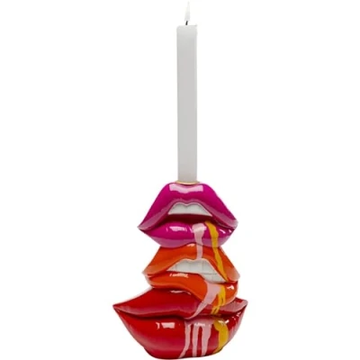 Imagen de Kare portavelas de diseño Labios, Color Rojo, Pintado a Mano, único, para Velas Varilla, Objeto Decorativo salón, estanterías, pequeño, 17 x 21 7 cm (Alto Ancho