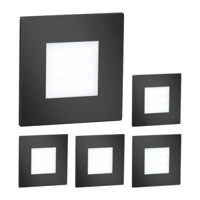 Imagen de ledscom.de 5 LED luz de escalera/plafón empotrado FEX para interior y exterior, angular, negro, 85 x 85mm, blanco frío