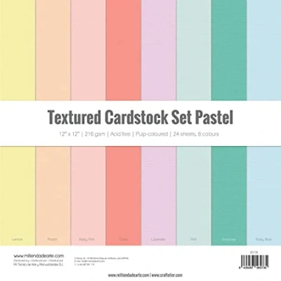 Imagen de Craftelier Cardstock Set Textura Pastel Pack de 24 Cartulinas a Doble Cara para Proyectos Tarjetería, Scrapbooking y Manualidades Gramaje 216 gr Tamaño 30,48 cm x (12&quot; 12&quot;)