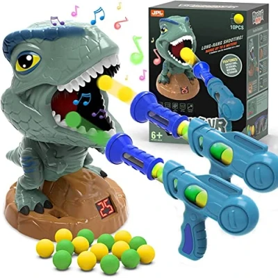 Imagen de NATTHSWE Dinosaurios Juego de Tiro, Juguetes Pistola Tiro al Blanco Móvil para Niños 5 6 7 8 9 10+Años Juegos Jardín Aire Libre con 2pcs Popper Cumpleaños