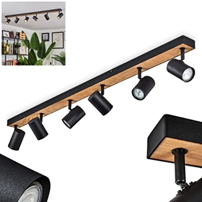 Imagen de hofstein lámpara de techo Javel, moderna metal/MDF en negro/marrón/madera, con focos ajustables, 6 luces, x GU10, sin bombilla(s)