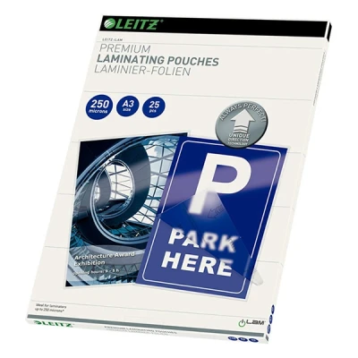 Imagen de Leitz Bolsas de plastificación, Brillante, Transparente, A3, UDT, plastificación hechas material 250 micras grosor, pack 25 unidades, 74910000