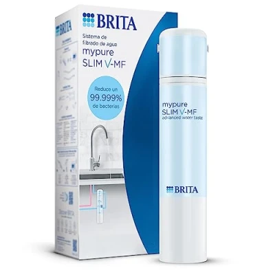 Imagen de BRITA Sistema de filtro agua mypure SLIM V MF, Incl. 1x cartucho (8000 litros): debajo del fregadero para tu grifo, libre un 99,999% bacterias temporizador digital