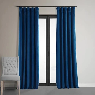 Imagen de HPD Half Price Drapes Signature VPCH 181208 120 Cortinas Opacas de Terciopelo para Dormitorio (1 Panel), Color Azul
