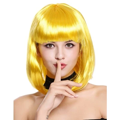 Imagen de WIG ME UP 0073 3 PC2B Peluca Mujer Carnaval Halloween Disco Party Corto Longbob Bob Flequillo Amarillo