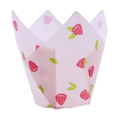 Imagen de 24 Cápsulas de Papel para Cupcakes PME en forma tulipán, Frambuesas
