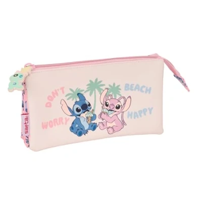 Imagen de Stitch Beach Portatodo Triple, Estuche Infantil, Niño, Ideal para Niños en Edad Escolar, Cómodo y Versátil, Calidad Resistencia, 22x3x12 cm