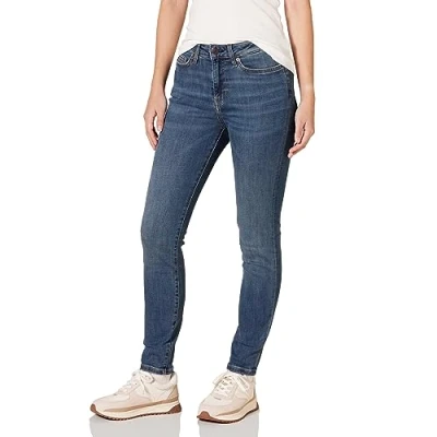 Imagen de Amazon Essentials Pantalón Vaquero Pitillo de Talle Alto Mujer, Lavado Medio, 48 Corto