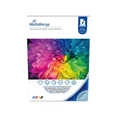 Imagen de Mediarange 813040 100 Hojas de Papel fotográfico Mate para Impresora inyección Tinta 105 g a4