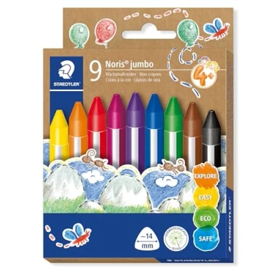 Imagen de STAEDTLER 228 14 C9 ceras Noris Jumbo extra gruesas de diseño triangular ergonómico. Estuche cartón con 9 colores surtidos