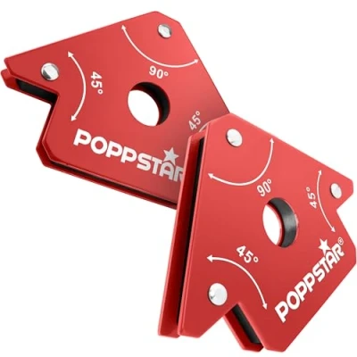 Imagen de Poppstar Escuadra magnetica para soldar pequeña (Juego de 2 pzas), Fuerza adhesión los imanes soldar: 11,3 Kg, ángulos 45, 90, 135