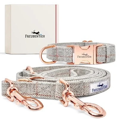 Imagen de Freudentier Correa para Perro de compañía (2m) + Collar a Juego Excepcionalmente Elegante y Ajustable (37 58cm)