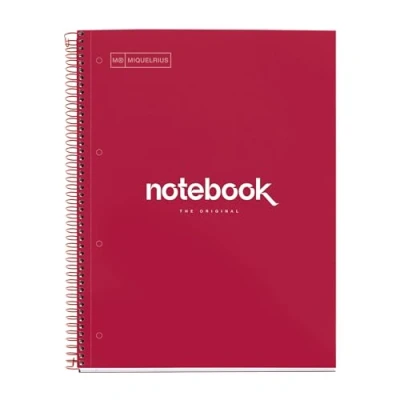 Imagen de Miquelrius Cuaderno A4 Notebook Emotions, 120 Hojas de 90 g/m², Cuadrícula 5 mm, Franjas Colores, Espiral Microperforado, Cuadriculado, Tapa Extra Rígida, 4 Taladros, Rojo