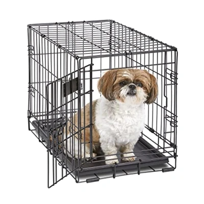 Imagen de MidWest Homes for Pets iCrate modelo 1522 Jaula para perros recién óptimizada, con una sola puerta, bandeja a prueba de fugas, patas protectoras longitud 58,42 cm, color negro