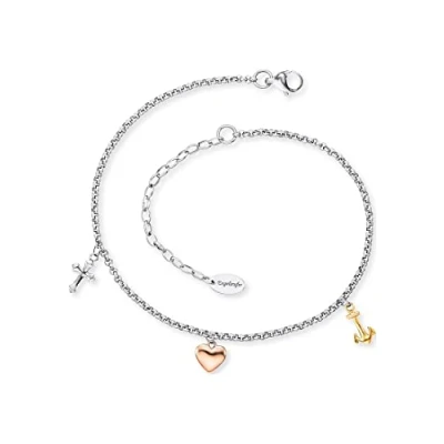 Imagen de Engelsrufer Tobillera para mujer con colgante de plata ley 925 rodiada o Acero inoxidable, bicolor tricolor, longitud ajustable, sin níquel, apta alérgicos, Länge 22 + 5 cm,