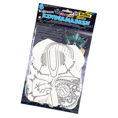 Imagen de folia Máscaras de cartón para niños, 6 unidades, color blanco, pintar y diseñar uno mismo, niños niñas, ideal cumpleaños infantiles fiestas