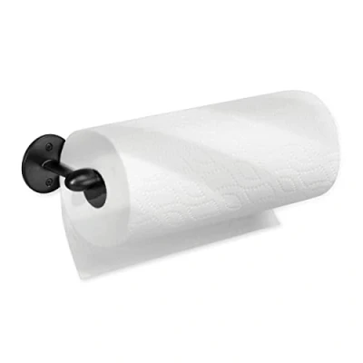 Imagen de iDesign portarrollos de cocina, pequeño soporte para papel metal, pared colocar 1 rollo negro mate