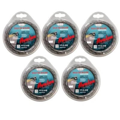 Imagen de Avalon Pack 5 Hilos Helicoidal de Nylon Universal para desbrozadora y Cortacésped (2 mm x 15 m) Hilo Reforzado DualPower maleza