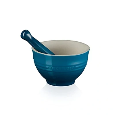 Imagen de Le Creuset Mortero y pistilo de cerámica gres, diámetro 11.5 cm, 360 g, 300 ml, Deep Teal, 81209306420003