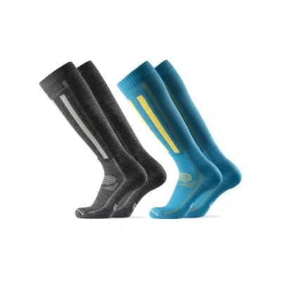 Imagen de DANISH ENDURANCE Calcetines de Esquí Térmicos Lana Merino, 2 pack, Multicolor (1x Azul/Amarillo, 1x Gris Oscuro), 35 38