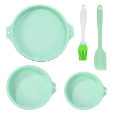Imagen de DHSBGWSX 3 Moldes Para Hornear, 1 Cepillo De Aceite Silicona, Espátula Juego Hornear Pasteles, Molde Pasteles Redondo Pan