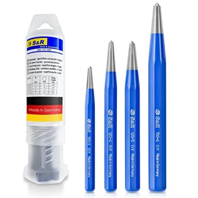 Imagen de S&amp;R Punzones Centrales Juego de 4 Botadores Acero Cr V 3/4 / 5/6 mm Made in Germany