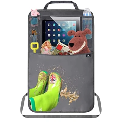 Imagen de Termichy Protector de respaldo coche para niños, organizador coche, asiento trasero impermeable, protección con gran bolsa almacenamiento (1