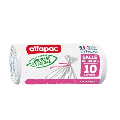 Imagen de ALFAPAC Vegetal Origin 25 Bolsas de basura 10 L tradicionales para baño blancas tamaño 35 x 40 cm Lote 4