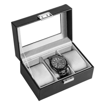 Imagen de Procase Caja de Relojes con 3 Compartimentos, Guarda Reloj Tapa Cristal y Cojín Extraíble Organizador para Hombres Mujeres Negro