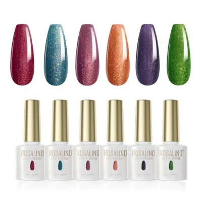 Imagen de ROSALIND Pintauñas Semipermanentes Cat Eye 6pcs Set, Efecto Ojo de Gato Dorado UV Esmaltes Uñas, Rojo, Azul, Violeta Claro/Oscuro, Naranja, Verde para Uñas Magnético Set
