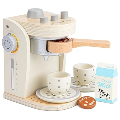 Imagen de New Classic Toys 10705 rol (Cocina y Comida, Estuche de Juego, 3 año(s), Niño/niña, Multicolor), Color Madera, Coffee Maker White