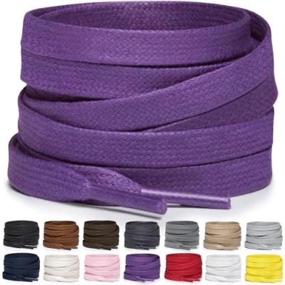 Imagen de Miscly Cordones Planos de Algodón Encerado Para Botas, Zapatillas y Zapatos, Disponibles en Varias Longitudes Colores (Morado, 114 cm)
