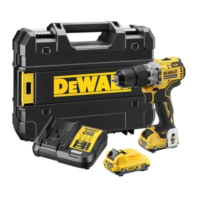 Imagen de DEWATL Taladro Percutor sin Escobillas XR 12V, 57,5Nm de Par, portabrocas 1,5 10mm, Incluye 2 Baterías Litio 2Ah, Cargador y Maletín TSTAK, 15 Posiciones DCD706D2 QW