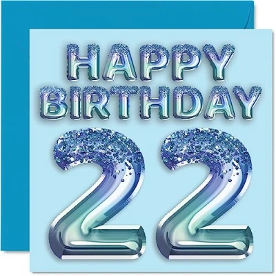 Imagen de Tarjeta de cumpleaños número 22 para hombres, globo fiesta con purpurina azul, tarjetas feliz hombre años, hermano, hijo, sobrino, tío, 145 mm x mm,