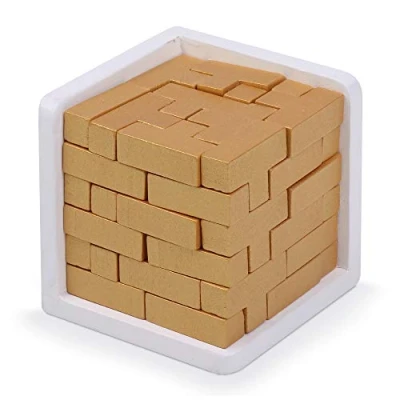 Imagen de Rompecabezas 3D de Madera Sharp Brain Zone. Desarrolla Habilidades Genio con Sus Piezas en Forma T Que se Ajustan como Tetris. Juguete Educativo para Niños y Adultos. (Gold Edition)