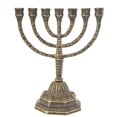 Imagen de Candelabro judío Menorah de 7 brazos medio latón bruñido