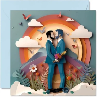 Imagen de tarjetas de boda LGBTQ para parejas Tener y sostener Felicitaciones, regalos compromiso feliz, tarjeta felicitaciones bien hechas, felicitación matrimonio 145 mm