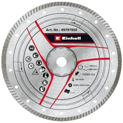 Imagen de Einhell Disco de corte diamante turbo (300 x 25,4 mm, 300 6 mm diámetro, borde turbo, máx. 6400 min 1, para máquinas piedra)