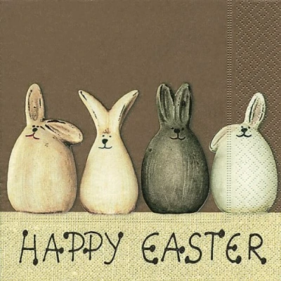 Imagen de 20 servilletas con el mensaje &quot;Happy Easter&quot; y conejitos o liebres, 33 x cm, para primavera Semana Santa
