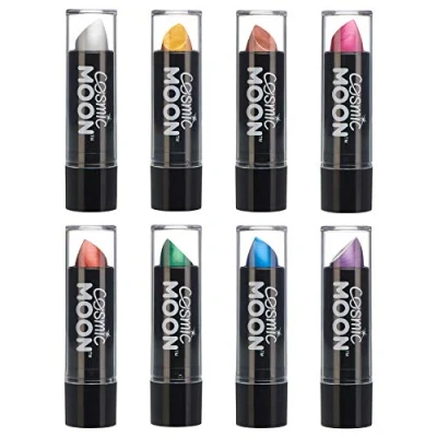 Imagen de Cosmic Moon Lápiz Labial Metálico 5g ¡Para unos labios metálicos fascinantes! Set de 8 colores Incluye: Plata, Oro, Oro Rosa, Rojo, Verde, Azul, Púrpura